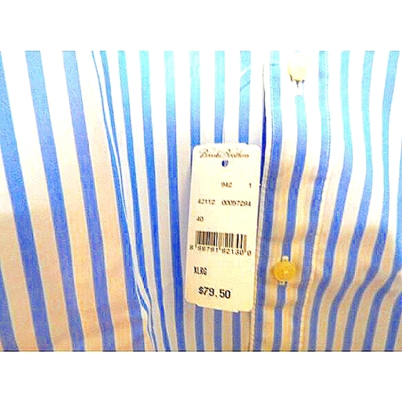 Brooks Bros Men Nine to Nine Wide Shirt Extra Large XL NEW Blue White Striped - Picture 4 of 5
